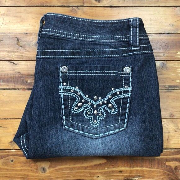 SUKO Women’s Jeans Size 12 Dark Blue High Rise Bling Rhinestone Western Denim - Picture 5 of 15